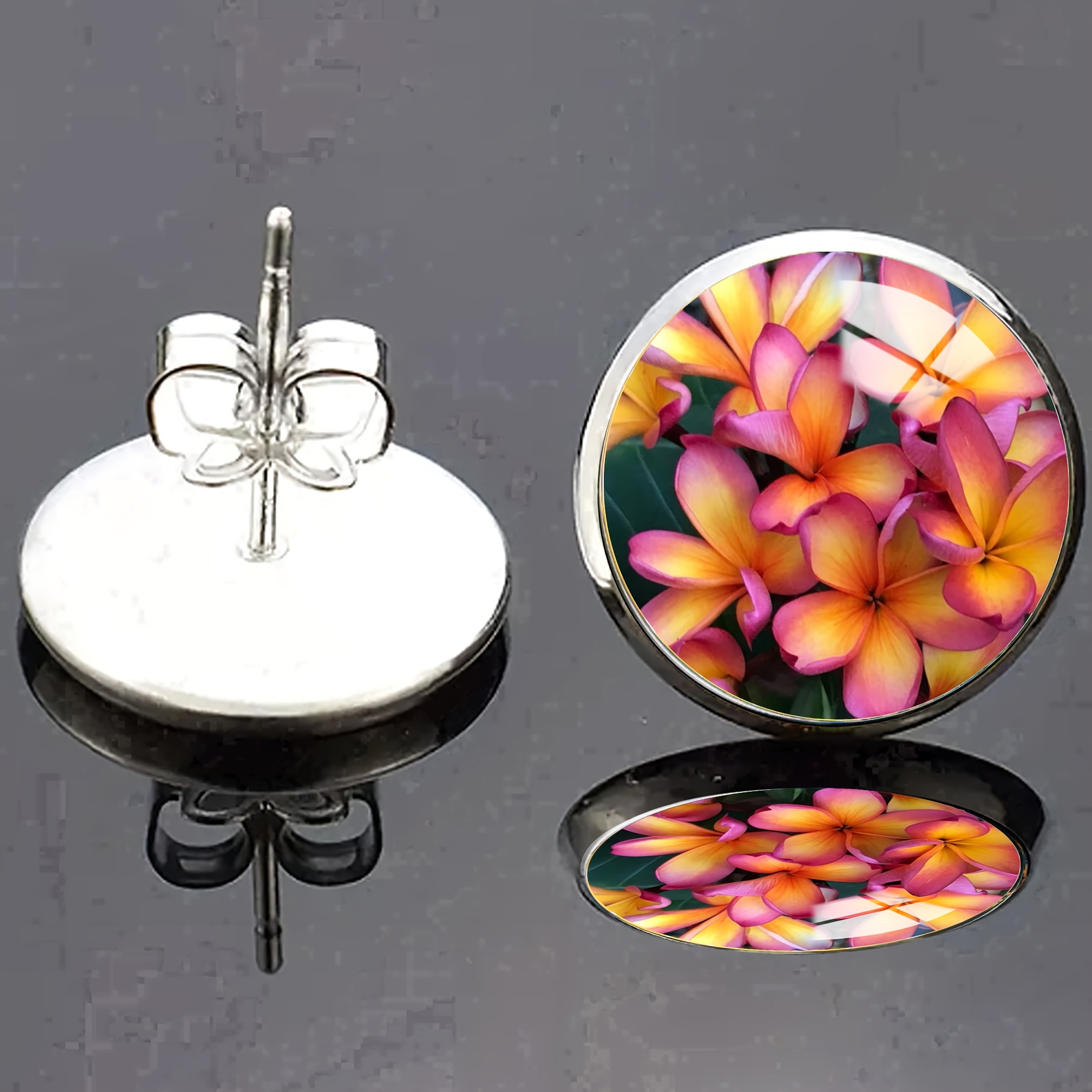 Tropical Plumeria Stainless Steel Ear Studs, Unisex